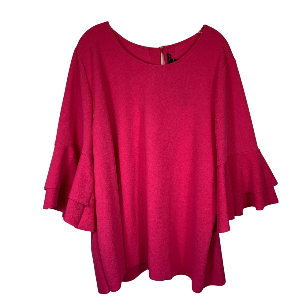 NWT Lane Bryant Hot Pink Ruffle Tiered Bell Sleeve Blouse Plus Size Womans 22/24